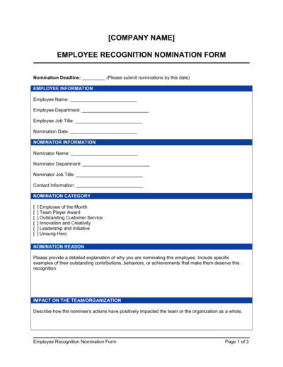 Business-in-a-Box's Employee Recognition Nomination Form Template