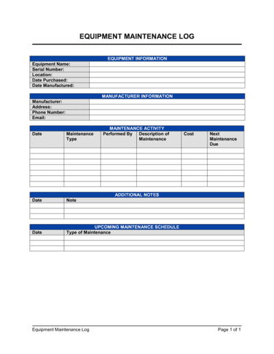 Business-in-a-Box's Equipment Maintenance Log Template