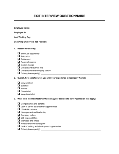 Business-in-a-Box's Exit Interview Questionnaire Template