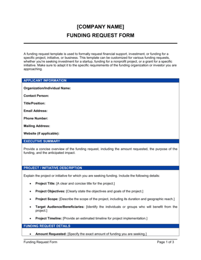 Business-in-a-Box's Funding Request Form Template