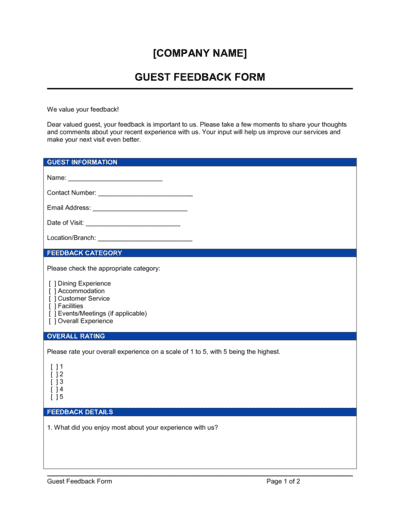 Business-in-a-Box's Guest Feedback Form Template