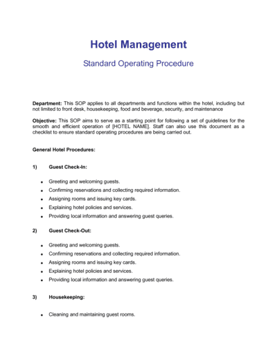Business-in-a-Box's Hotel Standard Operating Procedure Template
