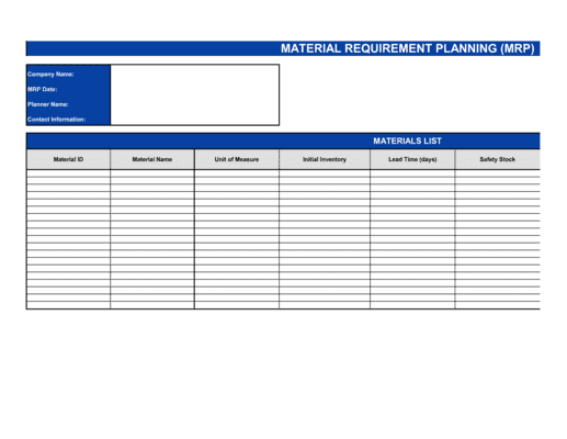 Business-in-a-Box's Material Requirement Planning Template