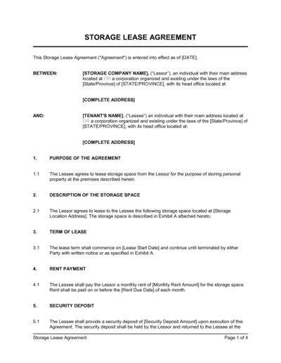 Business-in-a-Box's Storage Lease Agreement Template