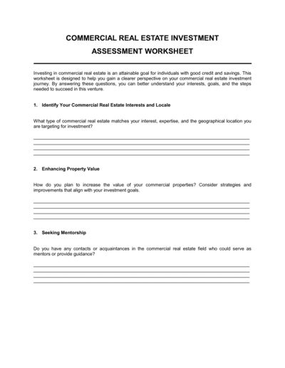 Business-in-a-Box's Worksheet Commercial Real Estate Investment Assessment Template