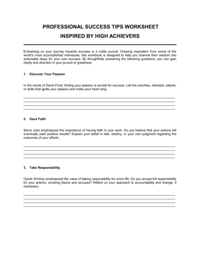 Business-in-a-Box's Worksheet Professional Success Tips Template