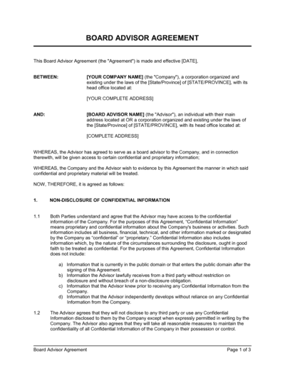 Business-in-a-Box's Board Advisor Agreement Template