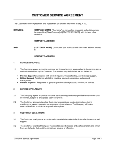 Business-in-a-Box's Customer Service Agreement Template