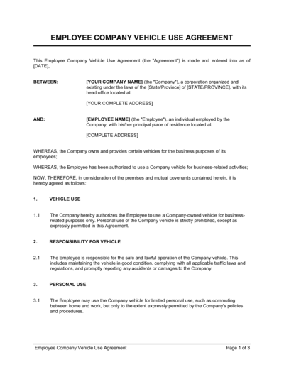 Business-in-a-Box's Employee Company Vehicle Use Agreement Template