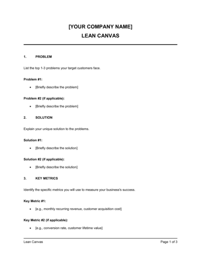 Business-in-a-Box's Lean Canvas Template