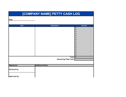 Business-in-a-Box's Petty Cash Log Template