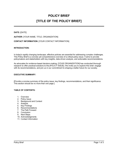 Business-in-a-Box's Policy Brief Template