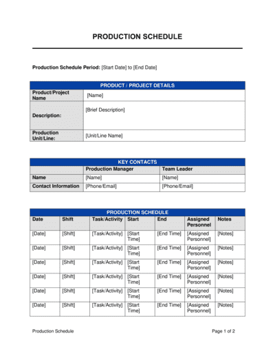 Business-in-a-Box's Production Schedule Template