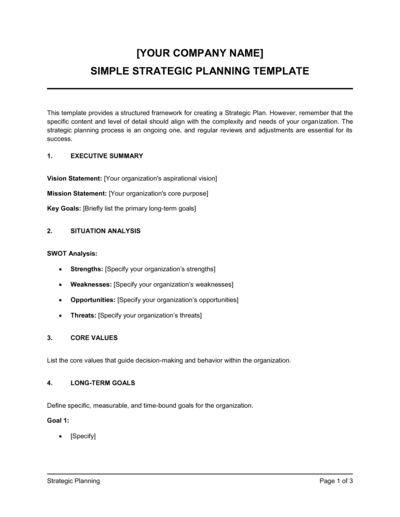Business-in-a-Box's Strategic Planning Template Template