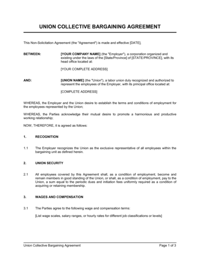 Business-in-a-Box's Union Collective Bargaining Agreement Template