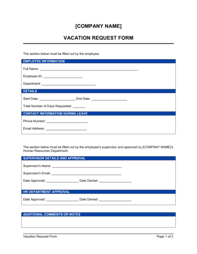 Business-in-a-Box's Vacation Request Form Template