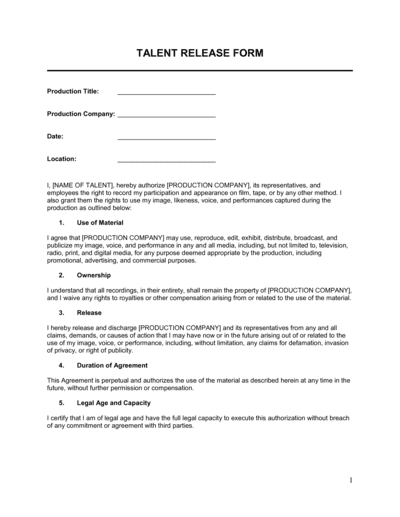 Business-in-a-Box's Talent Release Form Template