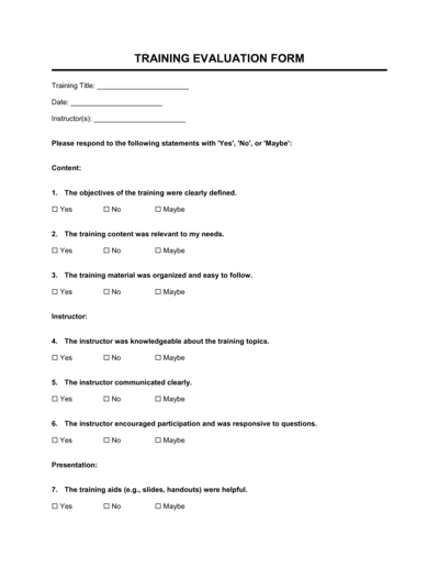 Business-in-a-Box's Training Evaluation Form Template