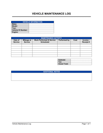 Business-in-a-Box's Vehicle Maintenance Log Template
