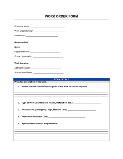 Business-in-a-Box's Work Order Form Template