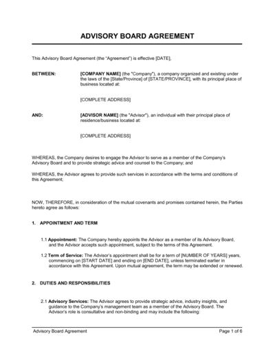 Advisory Board Agreement Template