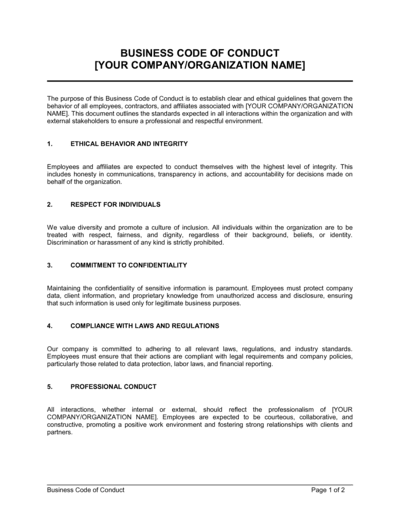 Business Code Of Conduct Template | Free Word & PDF