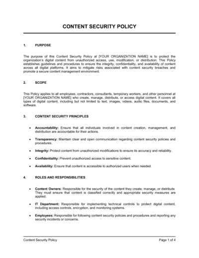 Content Security Policy Template (Free Word)