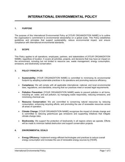 Environmental Policy Example Pdf International Environmental Policy Template (Word & PDF) - Free Trial