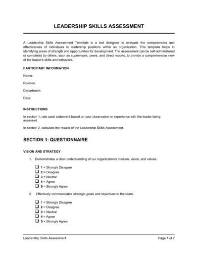 Free Leadership Skills Assessment Template – Word & PDF