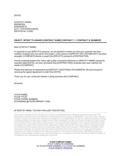 Business-in-a-Box's Awarding Contract Letter Template