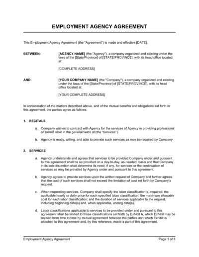 Business-in-a-Box's Employment Agency Agreement Template