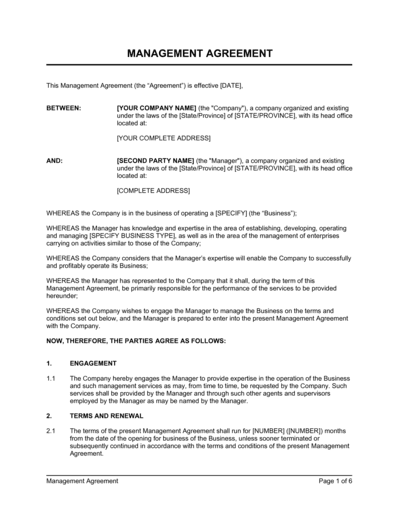 Business-in-a-Box's Management Agreement Template