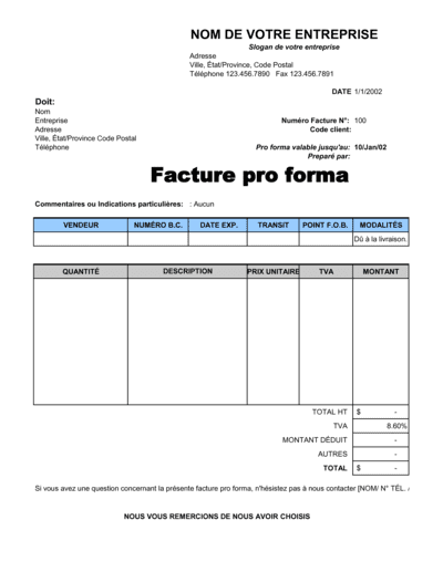 Business-in-a-Box's Facture pro forma
