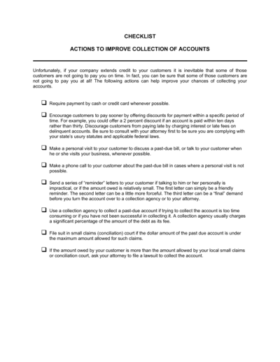 Business-in-a-Box's Checklist Action to Improve Collection of Accounts Template