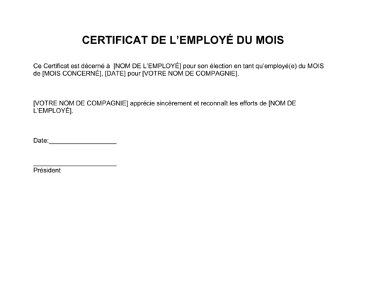 Business-in-a-Box's Certificat de l'employé du mois