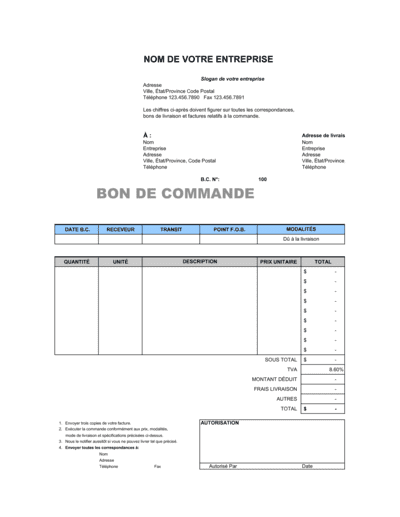 Business-in-a-Box's Bon de commande - Excel