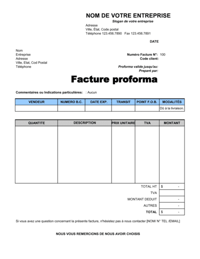 Business-in-a-Box's Facture proforma