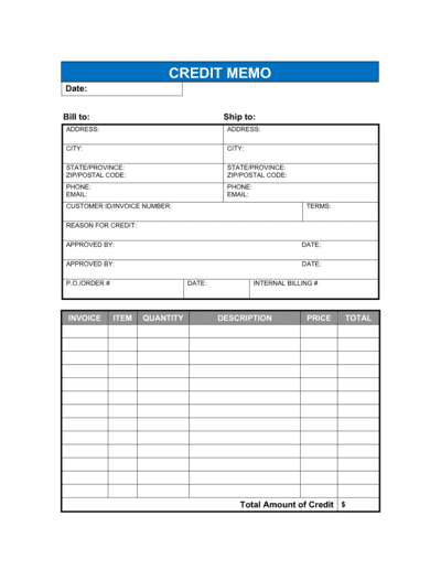 Business-in-a-Box's Credit Memo Template