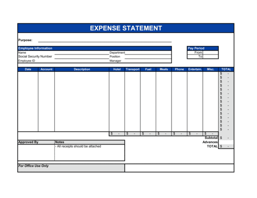 Business-in-a-Box's Expense Statement Template