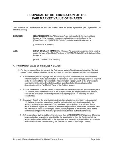 Business-in-a-Box's Proposal of Determination of the Fair Market Value of Share Template