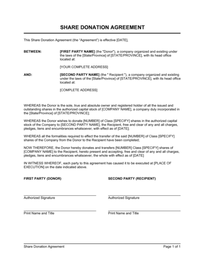 Business-in-a-Box's Share Donation Agreement Template