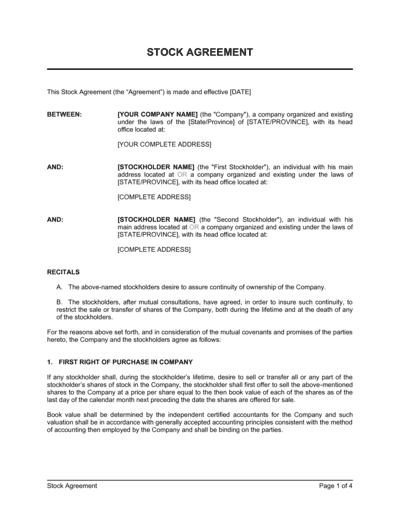 Business-in-a-Box's Stock Agreement Template