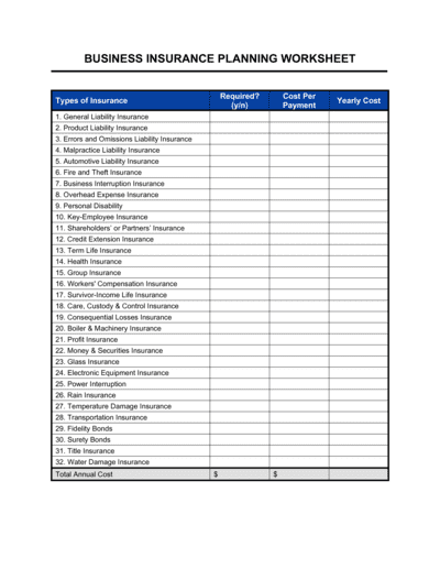 Business-in-a-Box's Worksheet_Business Insurance Planning Template