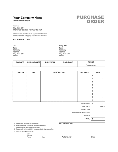 Business-in-a-Box's Purchase Order - Excel Template
