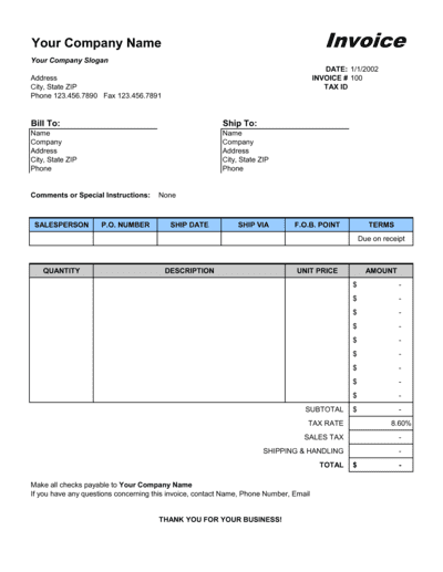 Business-in-a-Box's Sales Invoice - Excel Template