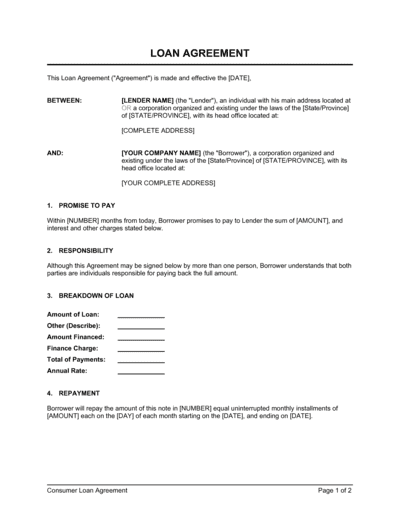 Business-in-a-Box's Loan Agreement Template