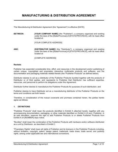 Business-in-a-Box's Manufacturing Distribution Agreement Template