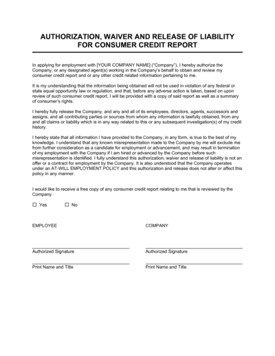 Business-in-a-Box's Authorization, Waiver, and Release for Employee Credit Report Template