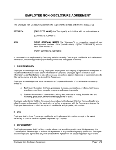 Business-in-a-Box's Employee Non Disclosure Agreement Template