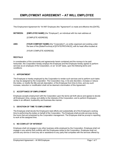 Business-in-a-Box's Employment Agreement_At Will Employee Template